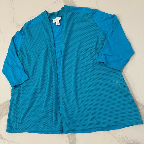 Weekends by Chino’s Camille Mesh Front Cardigan 3/4 Sleeves Women’s 2 Maui Blue - Picture 2 of 6